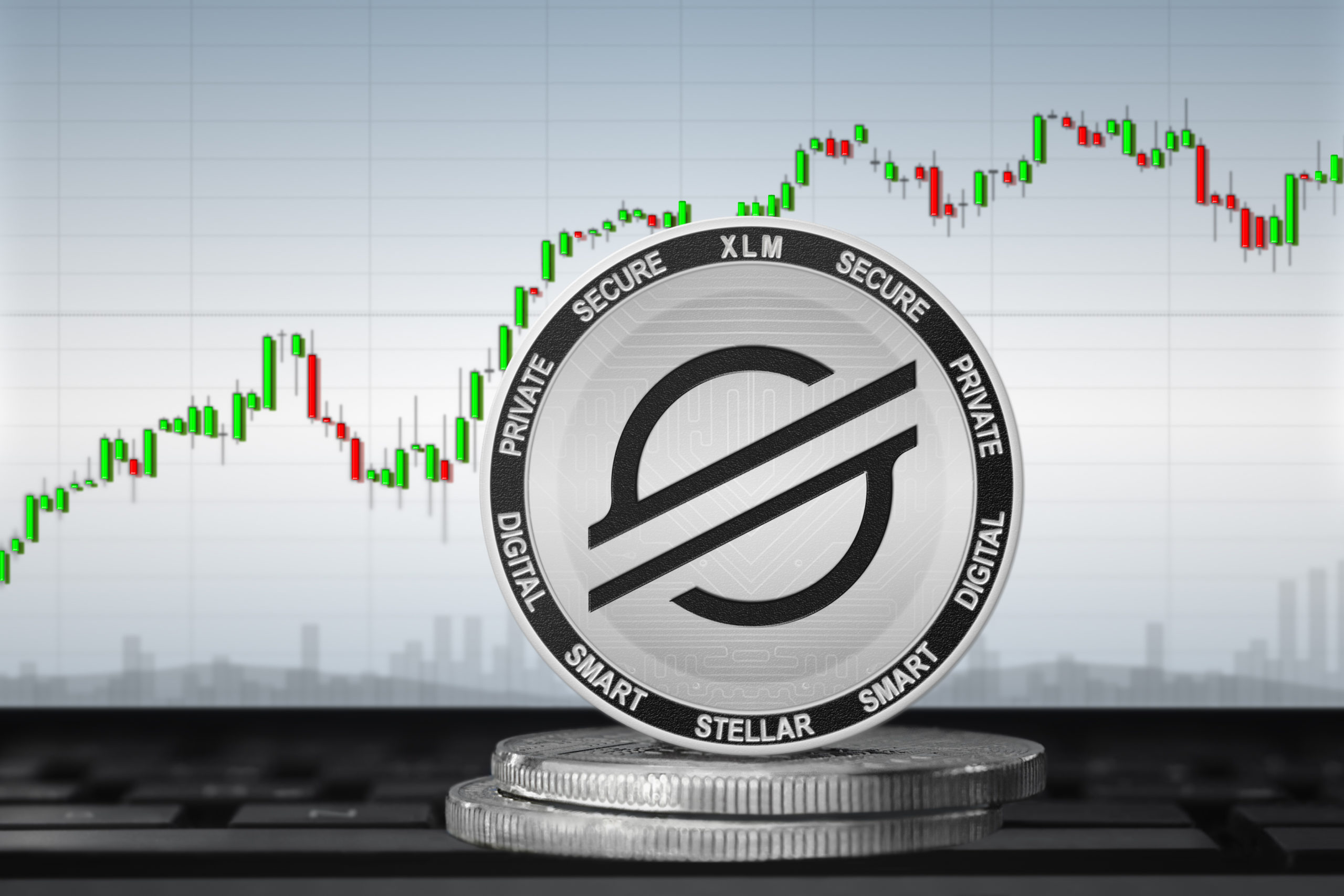 Stellar XLM cryptocurrency; Stellar coin on the background of the chart Stellar XLM