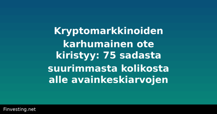 Kryptomarkkinoiden karhumainen ote kiristyy: 75 sadasta suurimmasta kolikosta alle avainkeskiarvojen