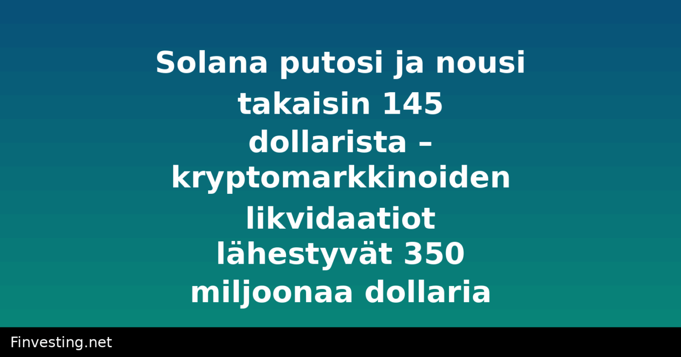 Solana putosi ja nousi takaisin 145 dollarista – kryptomarkkinoiden likvidaatiot lähestyvät 350 miljoonaa dollaria