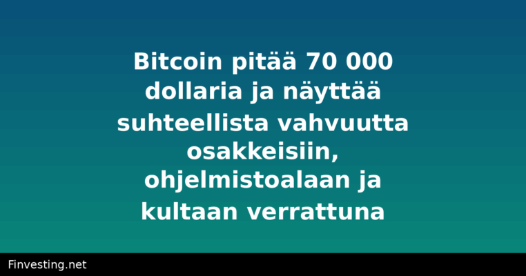 Bitcoin pitää 70 000 dollaria ja näyttää suhteellista vahvuutta osakkeisiin, ohjelmistoalaan ja kultaan verrattuna