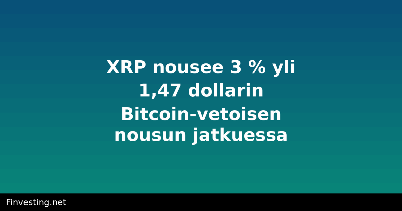 XRP nousee 3 % yli 1,47 dollarin Bitcoin-vetoisen nousun jatkuessa