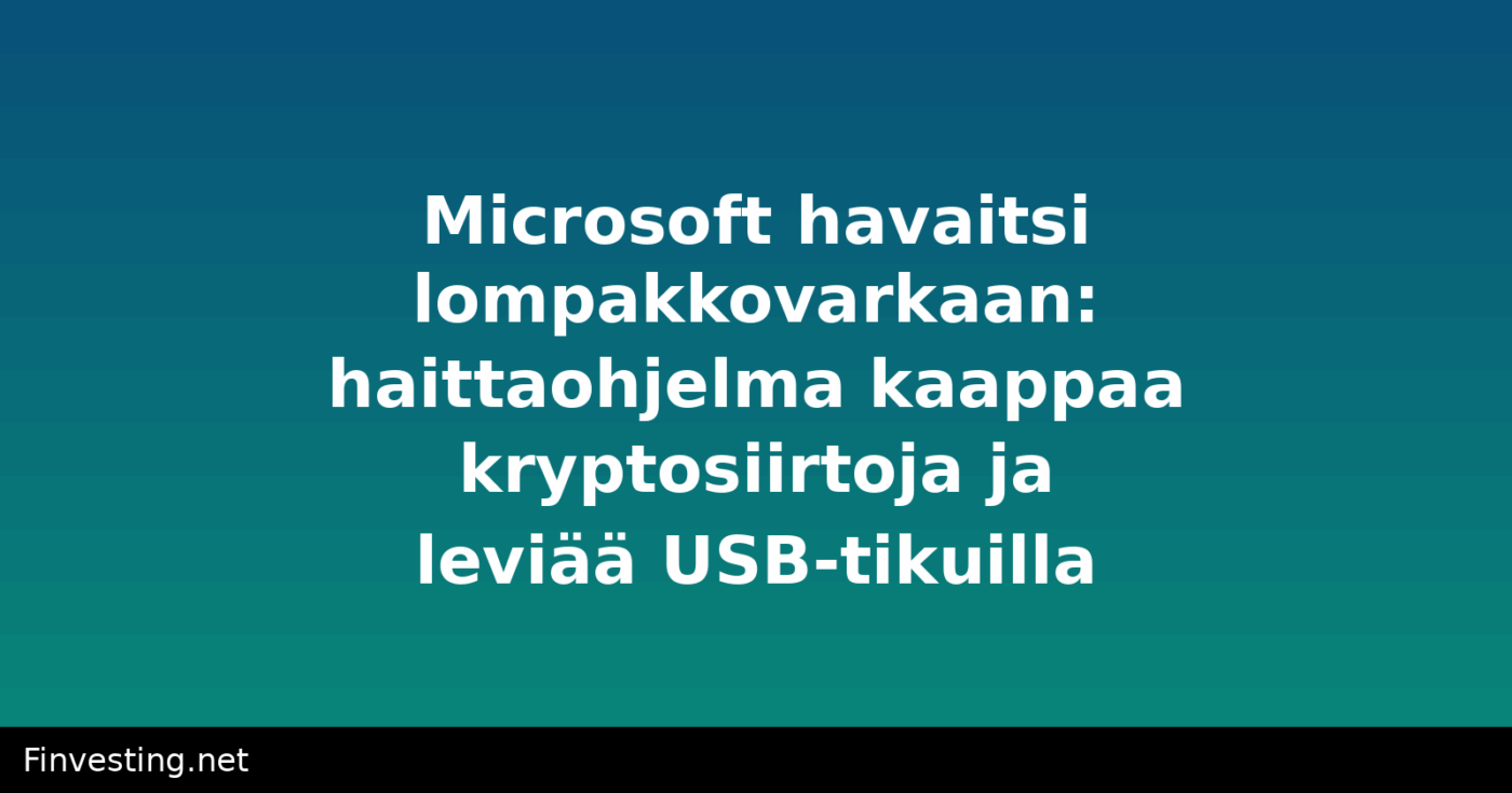 Microsoft havaitsi lompakkovarkaan: haittaohjelma kaappaa kryptosiirtoja ja leviää USB-tikuilla